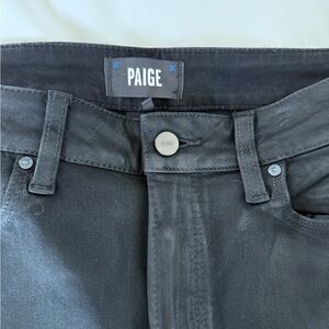 Paige Cheeky Black Coated skinny Jeans. Looks like leather with stretch